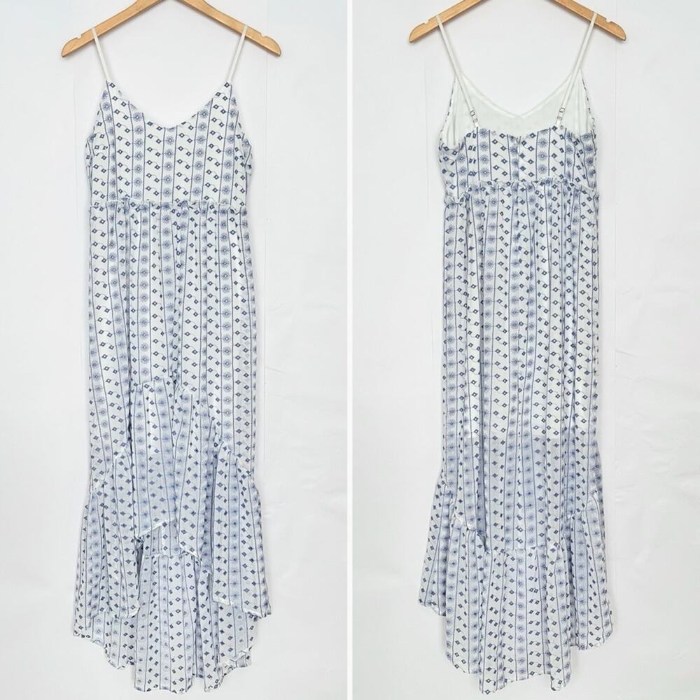 Miami Embroidered Lace Maxi Dress Boho Adjust Strap * flaw Size Small White Blue